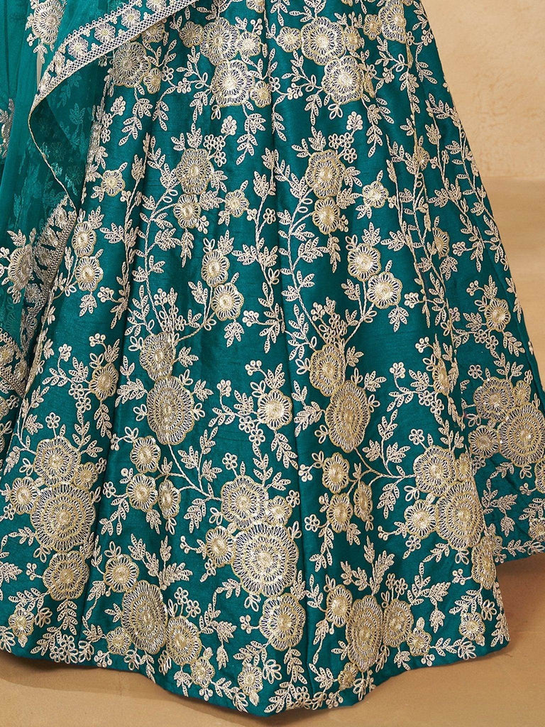 Stunning Teal Green Silk Function Wear Lehenga Choli With Dupatta - Ethnic Plus In