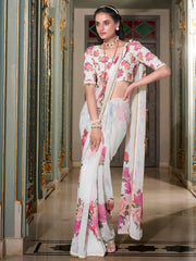 Stunning White Georgette Office Wear Saree With Blouse - Ethnic Plus In