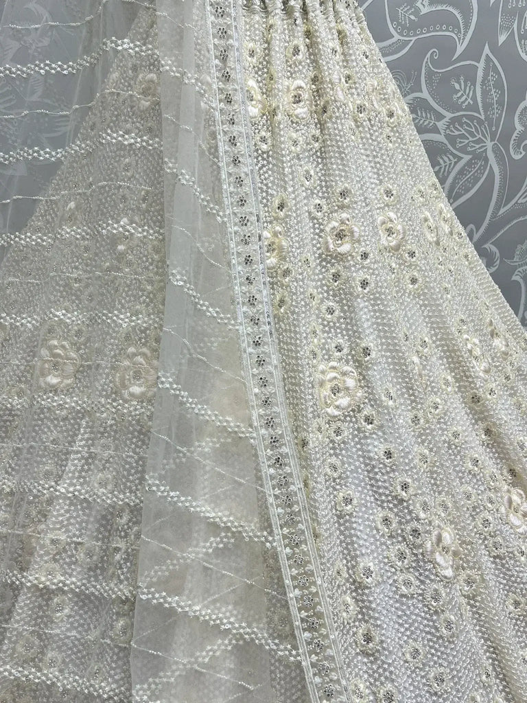 Stunning White Sequins Net Party Wear Lehenga Choli With Dupatta - Ethnic Plus In