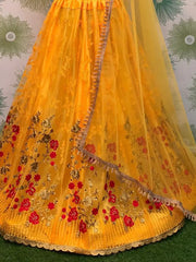 Stunning Yellow Thread Work Net Wedding Wear Lehenga Choli - Ethnic Plus In