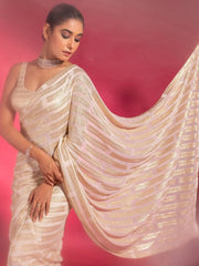 Stunning Ivory Sequins Georgette Designer Saree With Blouse
