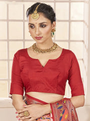 Stunning Pink Ikkat Printed Cotton Casual Wear Saree With Blouse