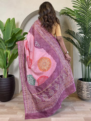 Stunning Lavender Bandhani Printed Silk Festival Wear Saree With Blouse
