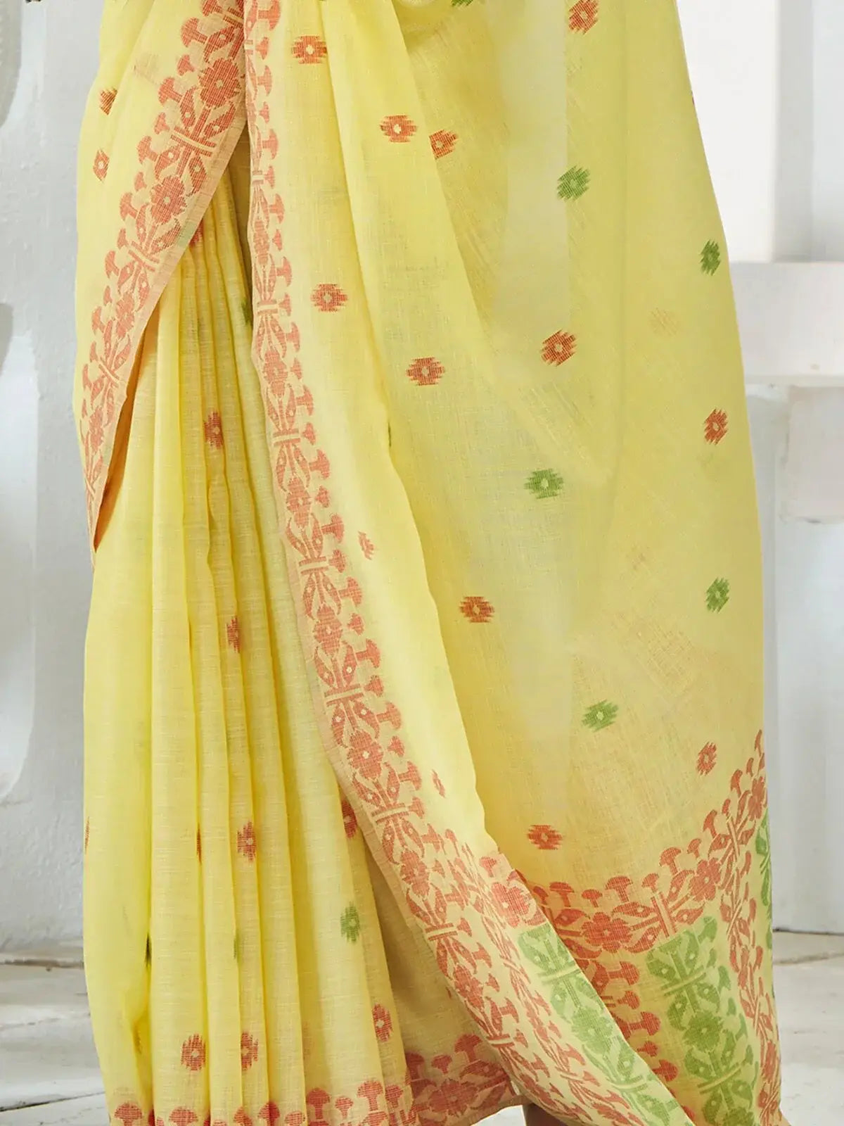 Stunning Yellow Digital Printed Linen Festival Wear Saree With Blouse
