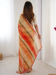Stylish Orange Chiffon Casual Wear Saree With Blouse - Ethnic Plus In