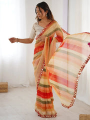 Stylish Orange Chiffon Casual Wear Saree With Blouse - Ethnic Plus In