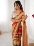 Stylish Orange Chiffon Casual Wear Saree With Blouse - Ethnic Plus In