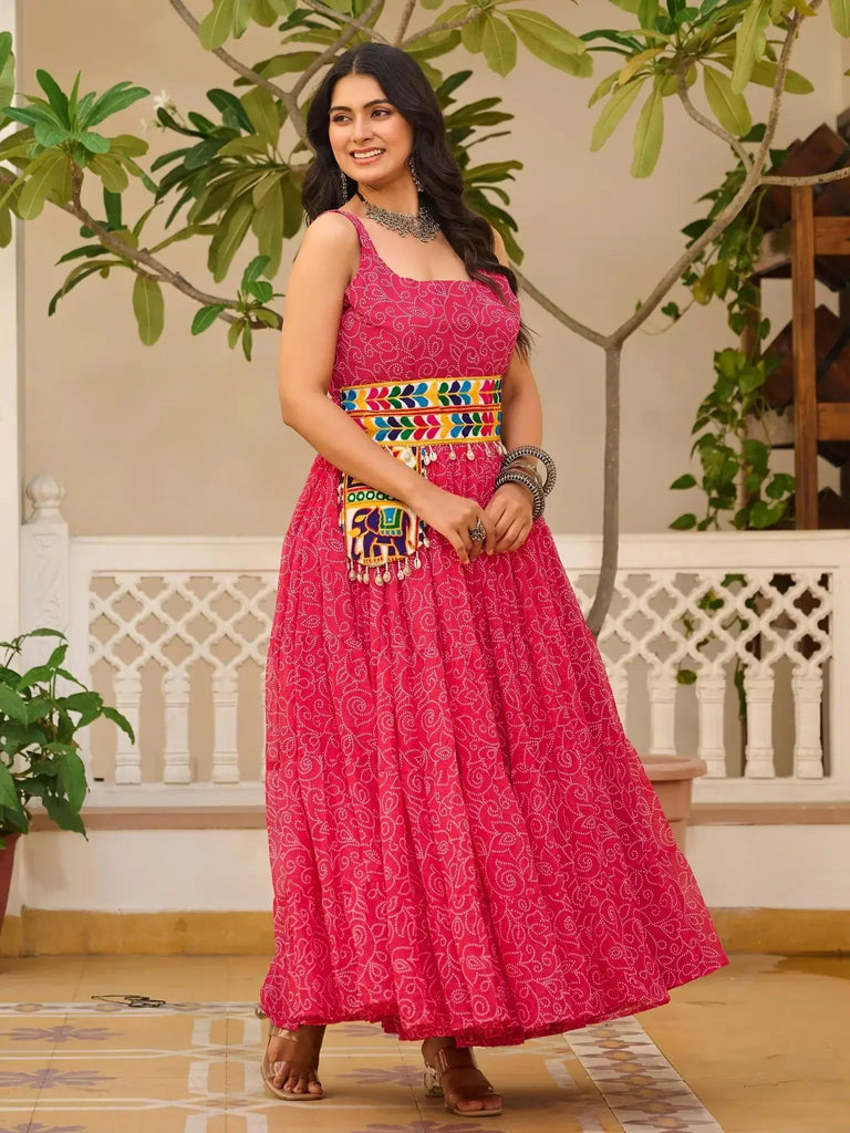 Stylish Pink Georgette Bandhani Print Festival Wear Gown - Ethnic Plus In