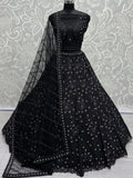 Surprising Black Sequins Net Party Wear Lehenga Choli With Dupatta - Ethnic Plus In