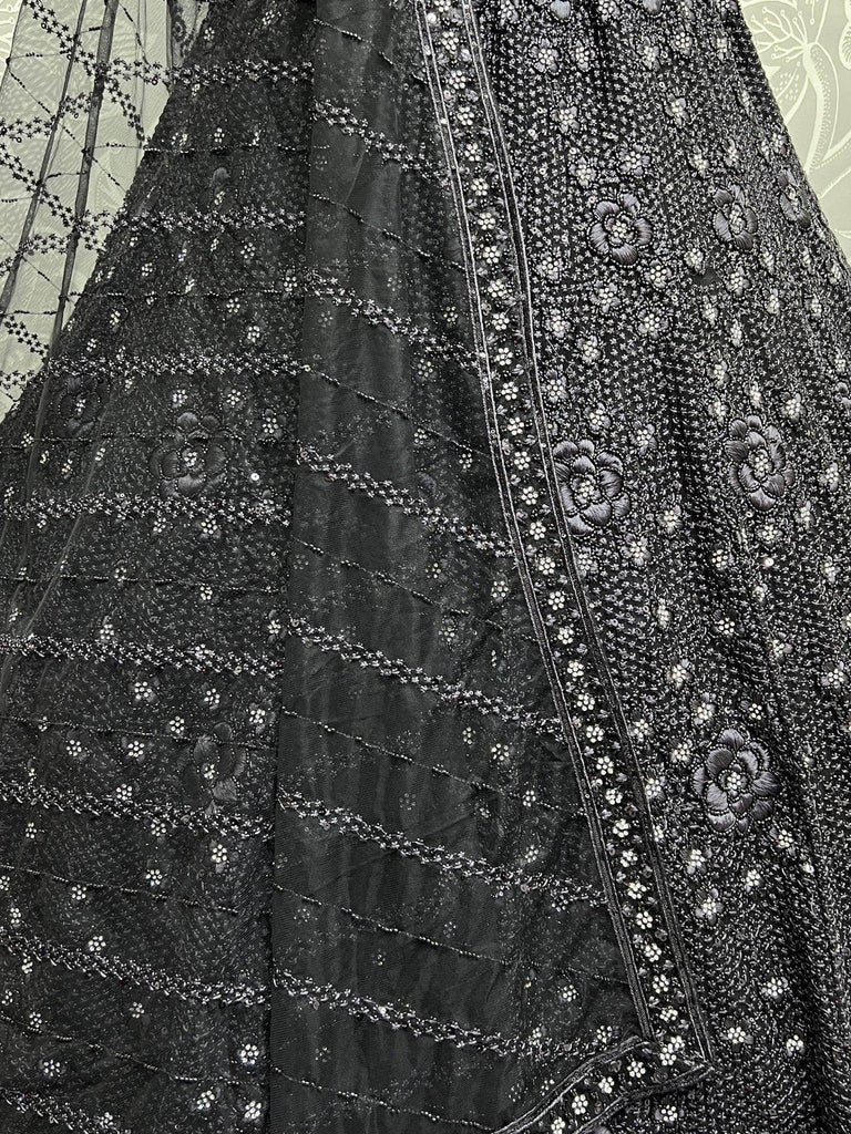 Surprising Black Sequins Net Party Wear Lehenga Choli With Dupatta - Ethnic Plus In