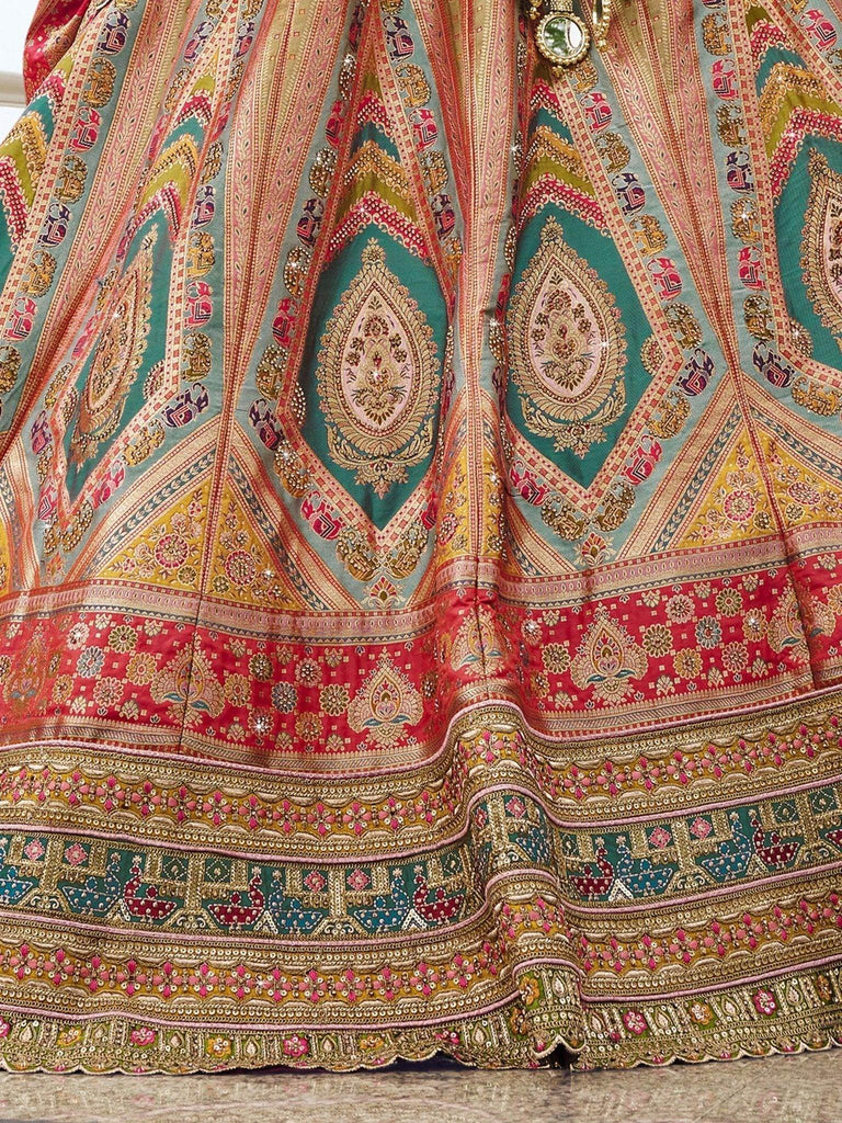 Surprising Multi Color Embroidered Silk Wedding Lehenga Choli With Dupatta - Ethnic Plus In
