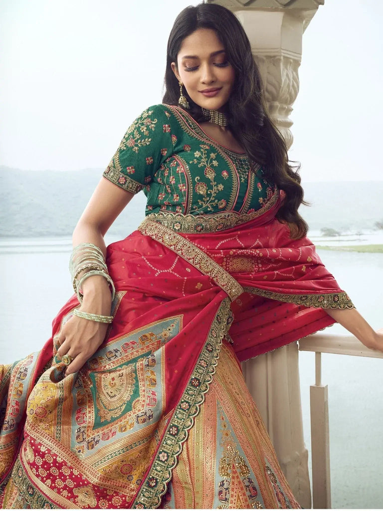 Surprising Multi Color Embroidered Silk Wedding Lehenga Choli With Dupatta - Ethnic Plus In