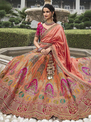 Surprising Peach Embroidered Silk Wedding Lehenga Choli With Dupatta - Ethnic Plus In
