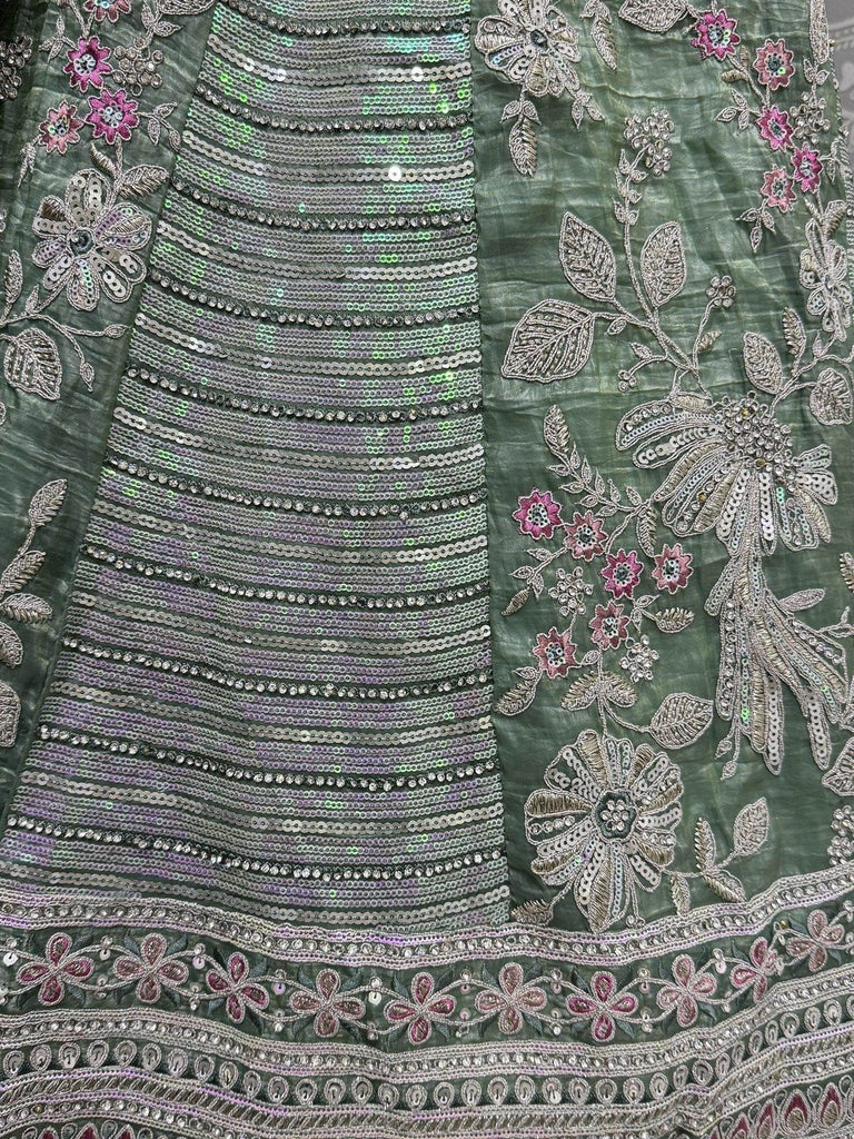 Surprising Pista Green Sequins Silk Designer Lehenga Choli With Dupatta - Ethnic Plus In
