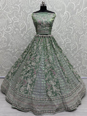Surprising Pista Green Sequins Silk Designer Lehenga Choli With Dupatta - Ethnic Plus In