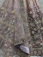 Surprising Purple Embroidered Velvet Bridal Lehenga Choli With Dupatta - Ethnic Plus In