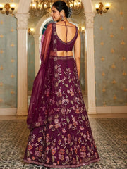 Sweet Burgundy Embroidered Net Reception Wear Lehenga Choli - Ethnic Plus In