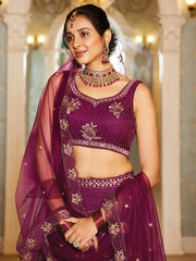 Sweet Burgundy Embroidered Net Reception Wear Lehenga Choli - Ethnic Plus In