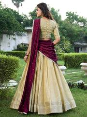 Sweet Cream Zari Weaving Silk Traditional Lehenga Choli With Dupatta - Ethnic Plus In