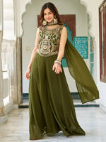Sweet Green Thread Embroidered Mehendi Wear Palazzo Suit