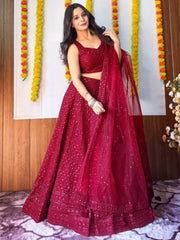 Sweet Maroon Sequins Georgette Festival Wear Lehenga Choli - Ethnic Plus In