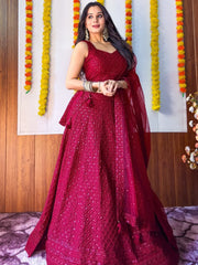 Sweet Maroon Sequins Georgette Festival Wear Lehenga Choli - Ethnic Plus In