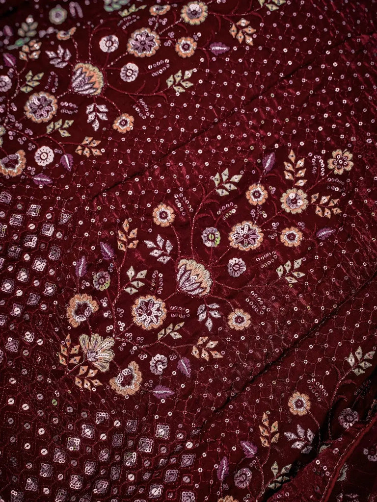 Sweet Maroon Sequins Net Wedding Lehenga Choli With Dupatta - Ethnic Plus In