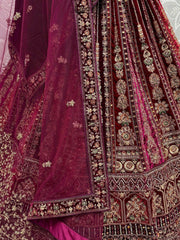 Sweet Maroon Velvet Bridal Lehenga Choli With Double Dupatta - Ethnic Plus In