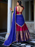 Sweet Pink Zari Weaving Silk Onam Special Half Saree Lehenga - Ethnic Plus In