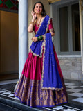 Sweet Pink Zari Weaving Silk Onam Special Half Saree Lehenga - Ethnic Plus In