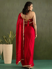 Sweet Red Bordered Chiffon Ready To Wear Saree - Ethnic Plus In
