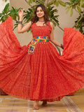 Sweet Red Georgette Mirror Work Navratri Wear Gown - Ethnic Plus In