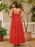 Sweet Red Georgette Mirror Work Navratri Wear Gown - Ethnic Plus In