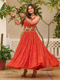 Sweet Red Georgette Mirror Work Navratri Wear Gown - Ethnic Plus In