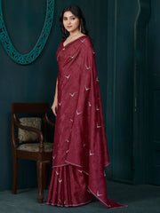 Sweet Maroon Diamond Work Crepe Event Wear Saree With Blouse