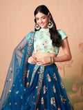 Superb Sapphire Blue Dori Work Net Designer Lehenga Choli