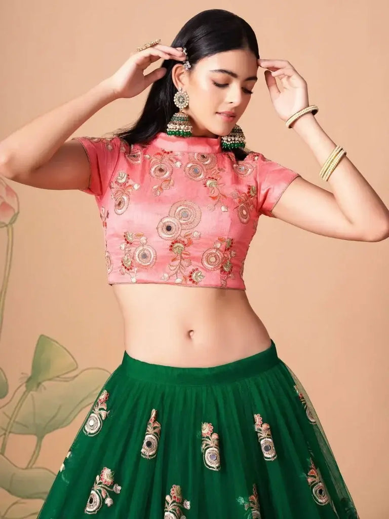 Stunning Green Embroidered Net Designer lehenga Choli