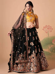 Glamorous Black Dori Embroidery Net Designer Lehenga Choli