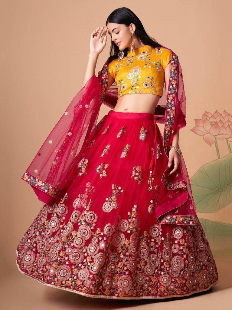 Vibrant Pink embroidered Net Designer Lehenga choli