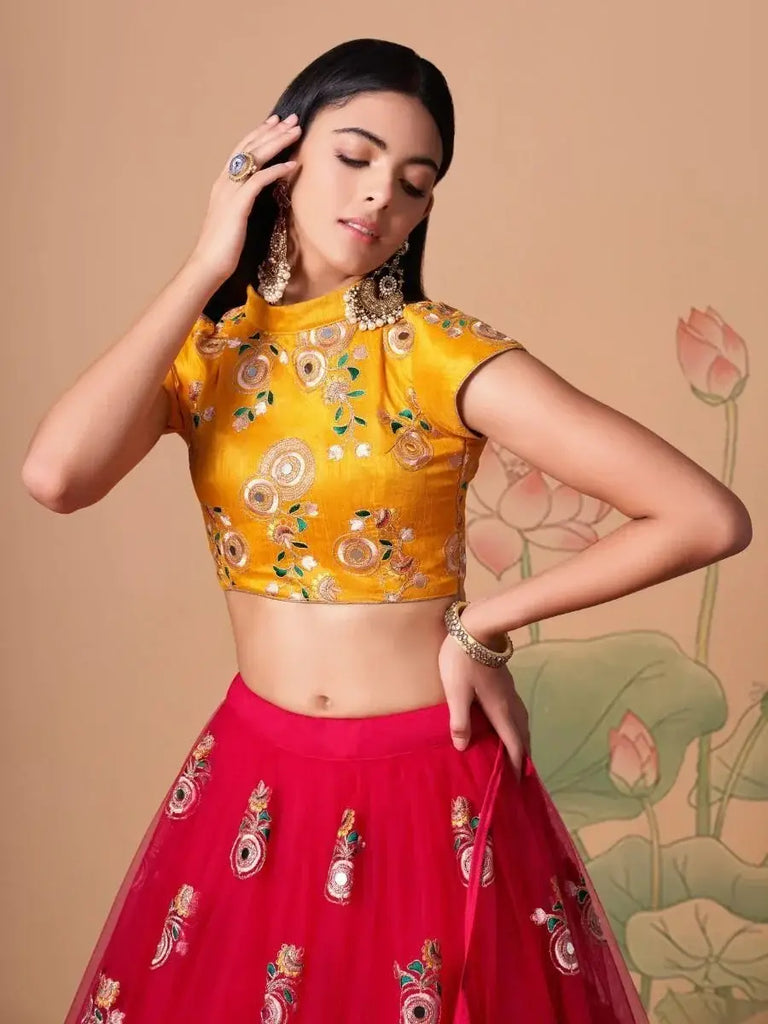 Vibrant Pink embroidered Net Designer Lehenga choli