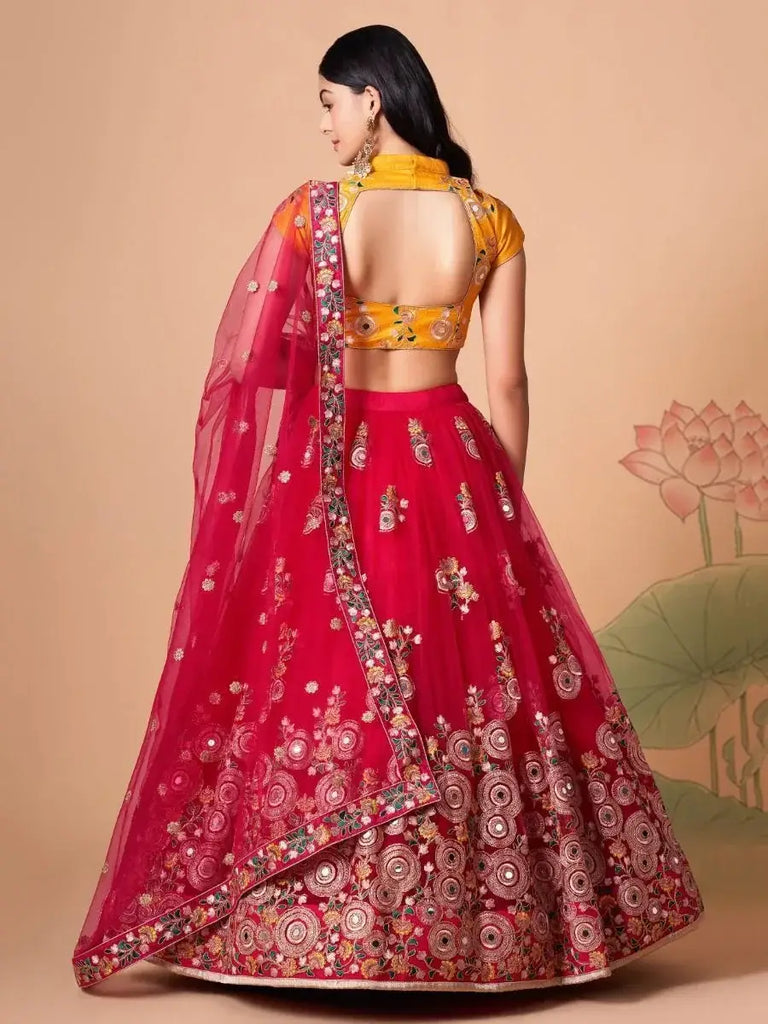 Vibrant Pink embroidered Net Designer Lehenga choli