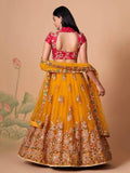 Dazzling Yellow Sequins Work Net Designer Lehenga Choli