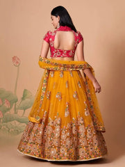Dazzling Yellow Sequins Work Net Designer Lehenga Choli