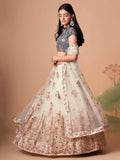 Pretty Ivory Embroidered Net Party Wear Lehenga Choli