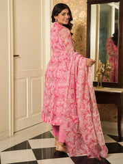 Interesting Pink Printed Organza Function Wear Anarkali Suit Pant