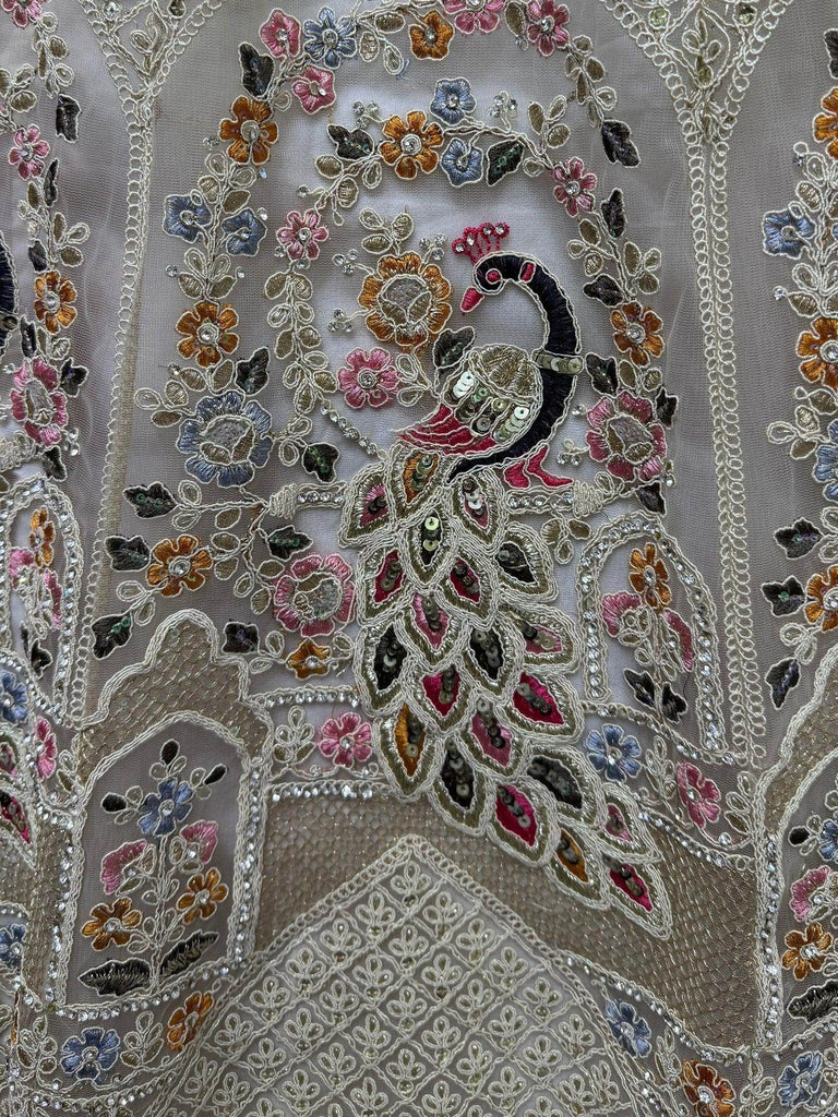 Tantalizing Off - White Thread Work Net Wedding Lehenga Choli - Ethnic Plus In