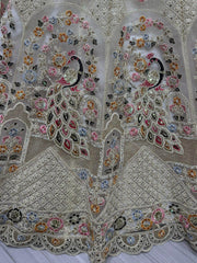 Tantalizing Off - White Thread Work Net Wedding Lehenga Choli - Ethnic Plus In