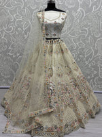 Tantalizing Off-White Thread Work Net Wedding Lehenga Choli