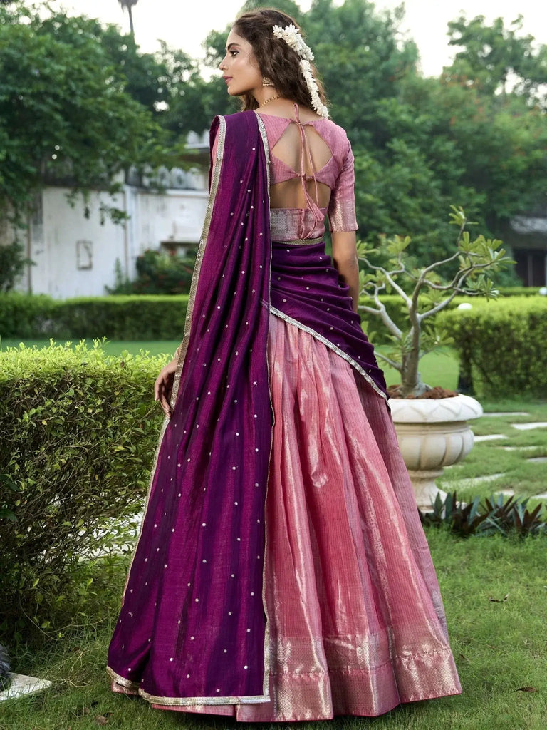 Tantalizing Pink Zari Weaving Silk Wedding Lehenga Choli With Dupatta - Ethnic Plus In