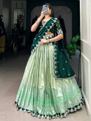 Tantalizing Pista Green Zari Weaving Silk Lehenga Choli With Dupatta - Ethnic Plus In